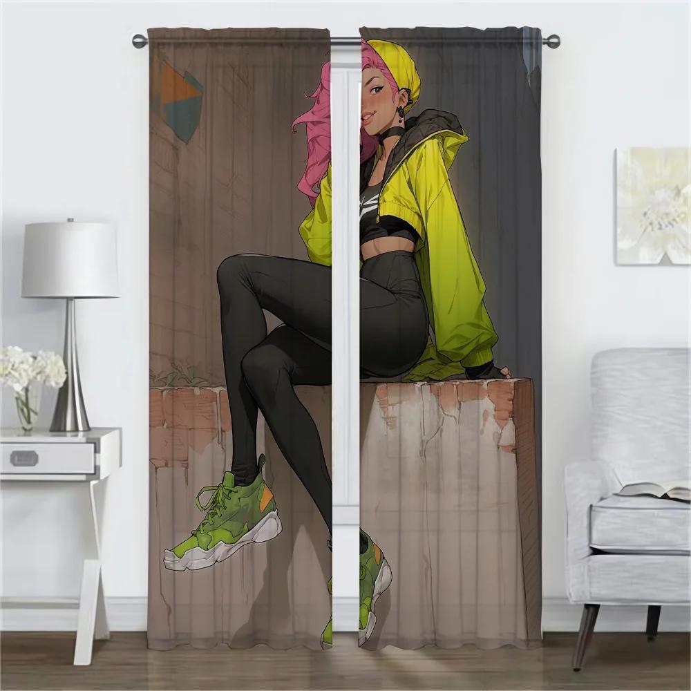 Curtains Child Room Street Punk Girl Window Curtain for Room 2 Panel Home Interior Curtains Tulle for Bedroom Shades Partition