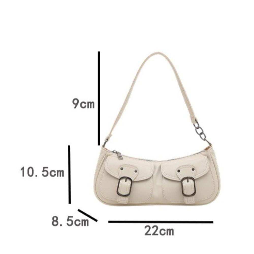Fashion Double Pocket Shoulder Bag Glossy PU Leather Top Handle Bag Zipper Solid Color Underarm Bag Women