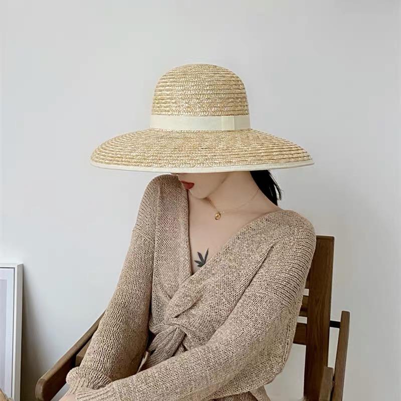 

Elegant Vintage French Hepburn Primary Color Straw Hat Women Sun Seaside Beach Hat Female Summer Big Sun Cap Handmade Quality