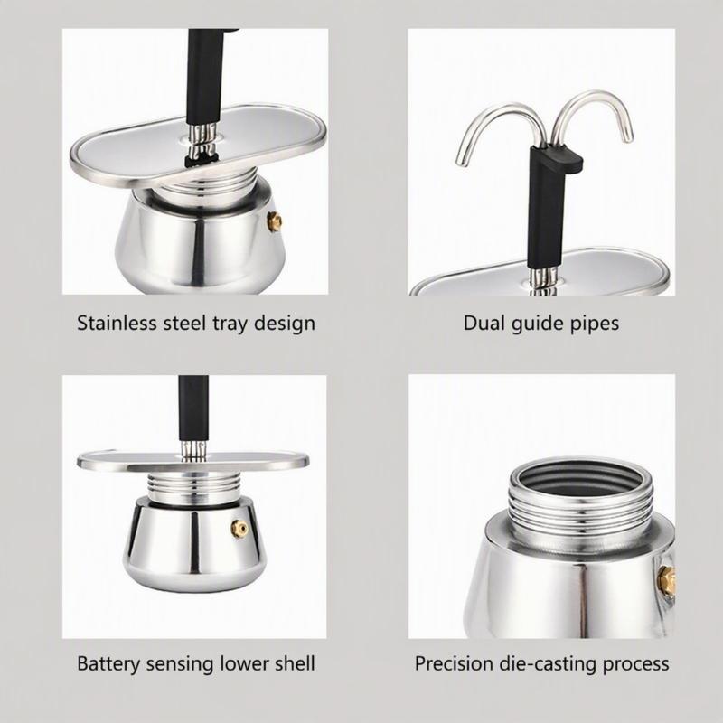 Induction-Compatible Double-Spout Mocha Pot, Brushed Steel Coffee Maker for About Two Espresso-Size Cups On Common Cooktops