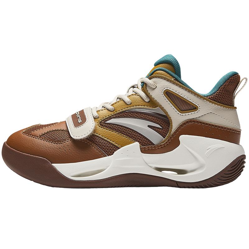 Anta Kids Wind Tunnel Synthetic Leather Mesh Professional Basketball Shoes Kids Sneakers Brown A12441108-1