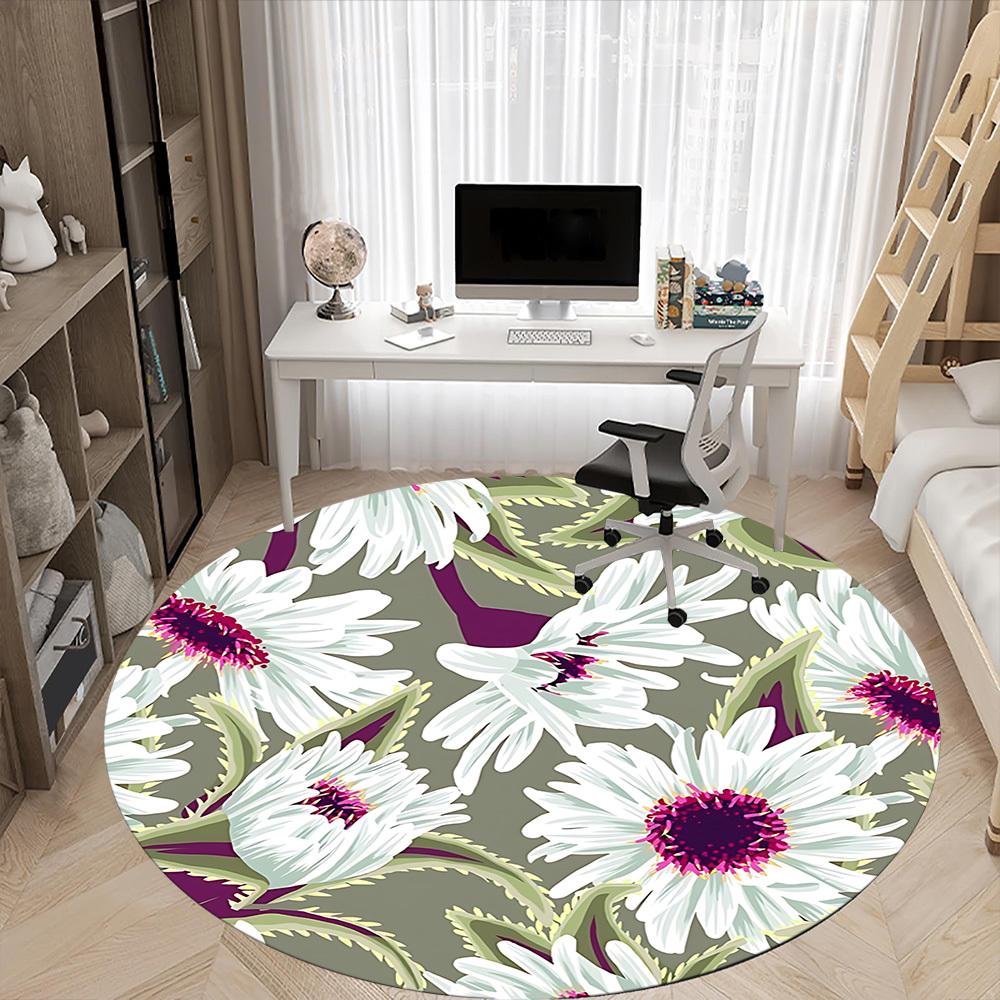 1 Stück runder Teppich mit Blumenmuster für das Büro, rutschfest, weich und langlebig, Büroteppich zur Innendekoration, perfekt für das Büro, schöne Dekoration yy2603230