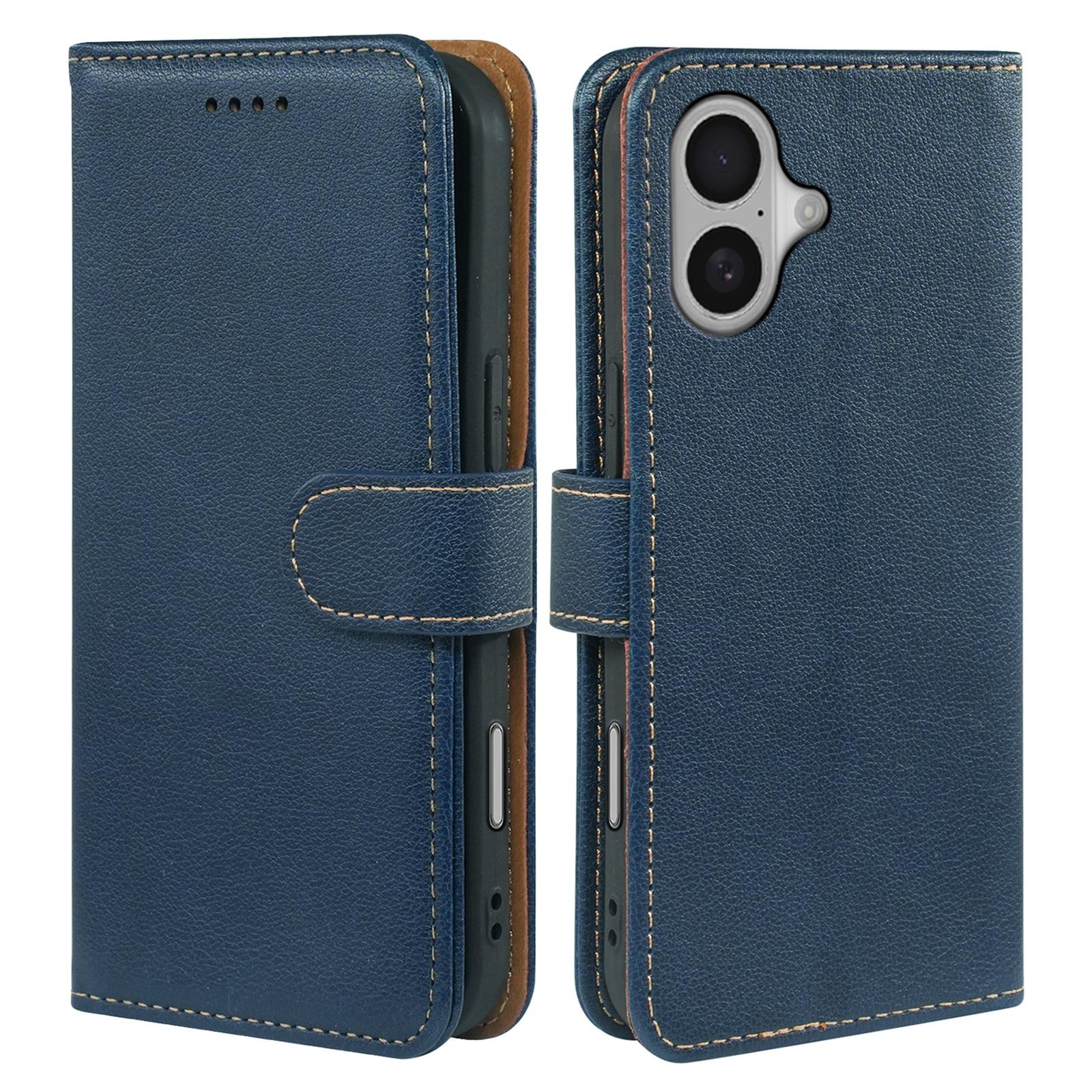 

For iPhone 17 Case RFID Blocking Wallet Litchi Texture Leather Phone Cover Magnetic Clasp Blue