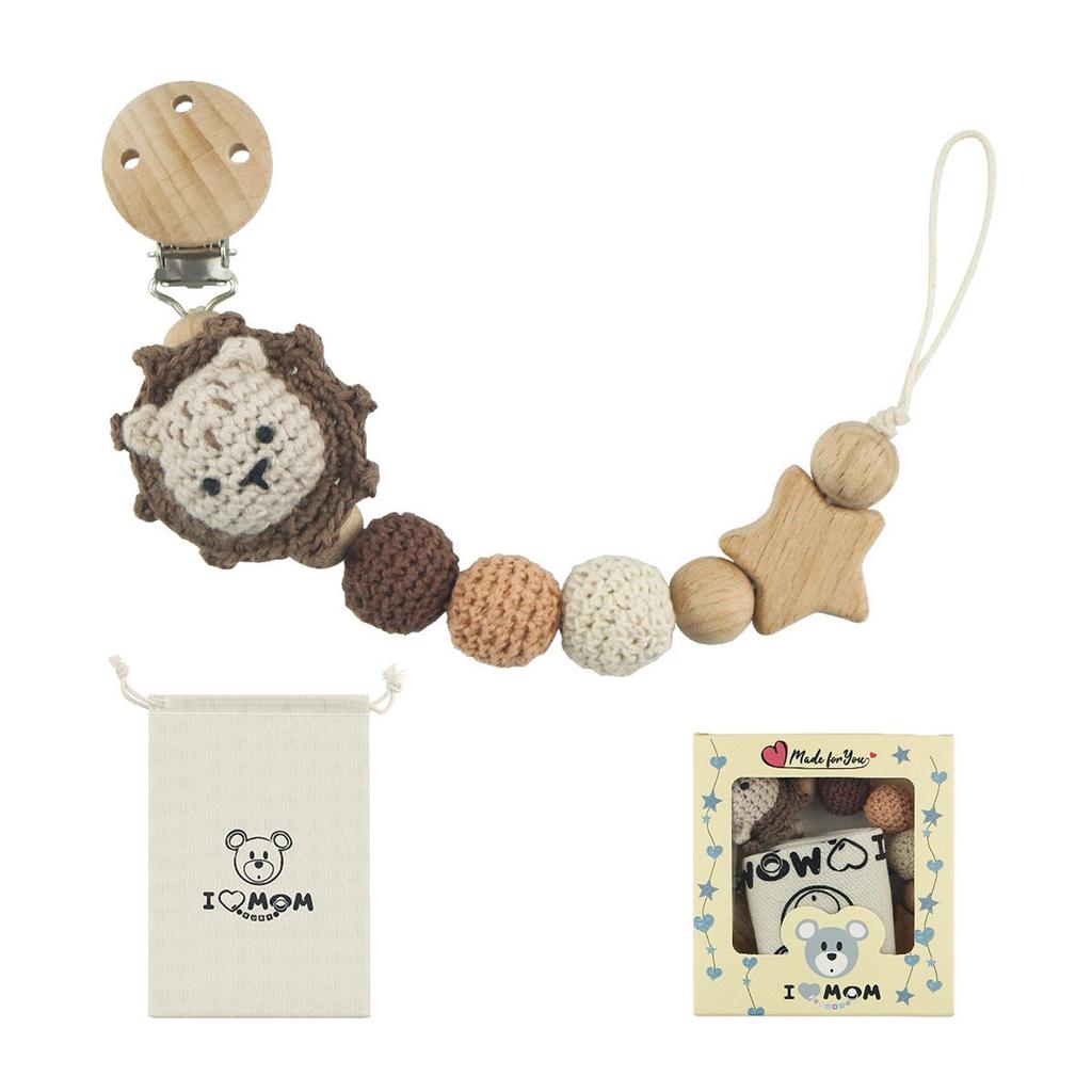 Baby Pacifier Holder Chain, Fashionable Teething Toy Lanyard Belt Wooden Clip Design Strap for Soother Teether