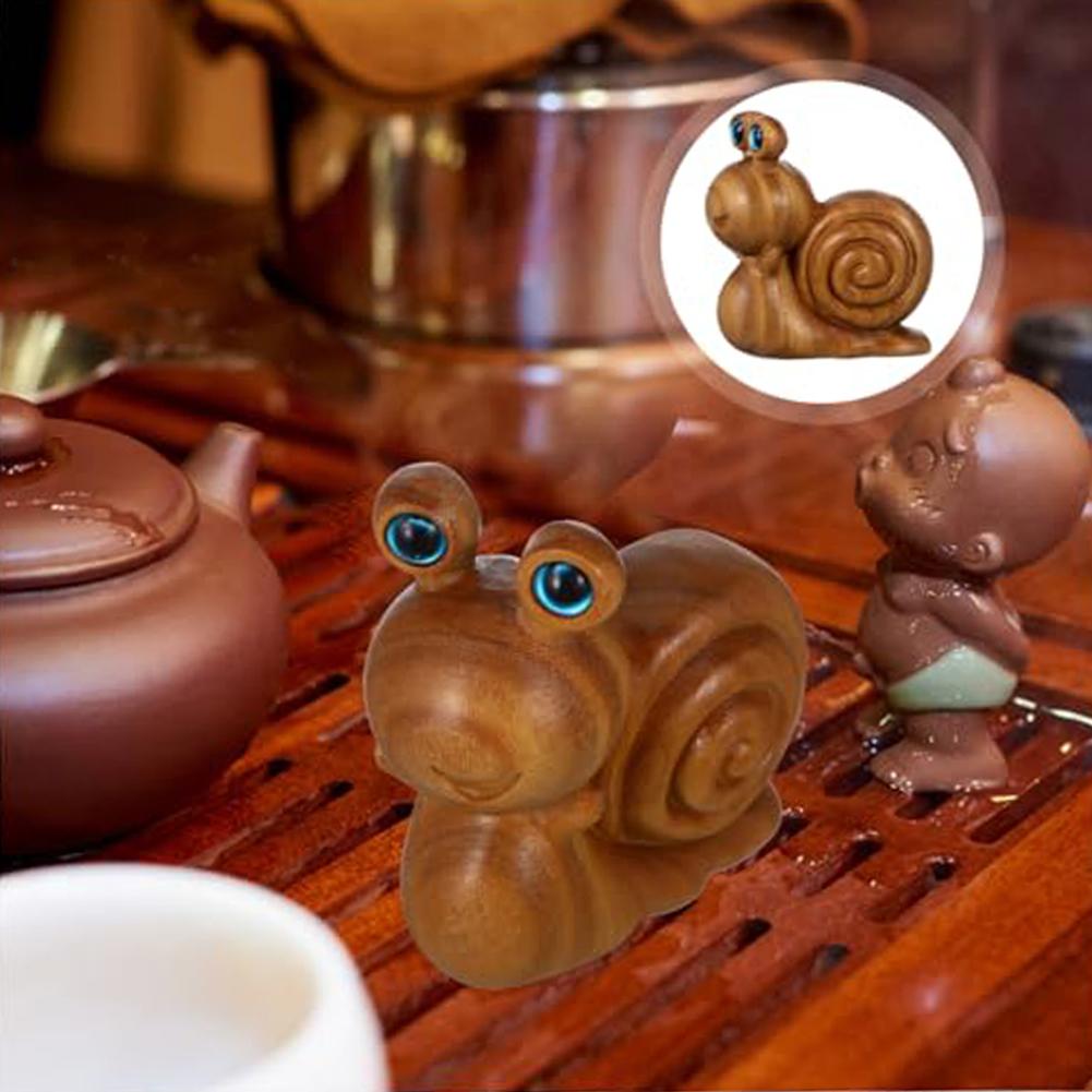 Snail Wood Carving Ornament Crafted from Green Sandalwood Handmade Decorative Sculpture for Shelf Desk or Display