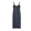 Summer New Product Women's Clothes Breasted Decorative round Neck Sleeveless Wide Shoulder Strap Denim Midi Skirt Dress 0779055