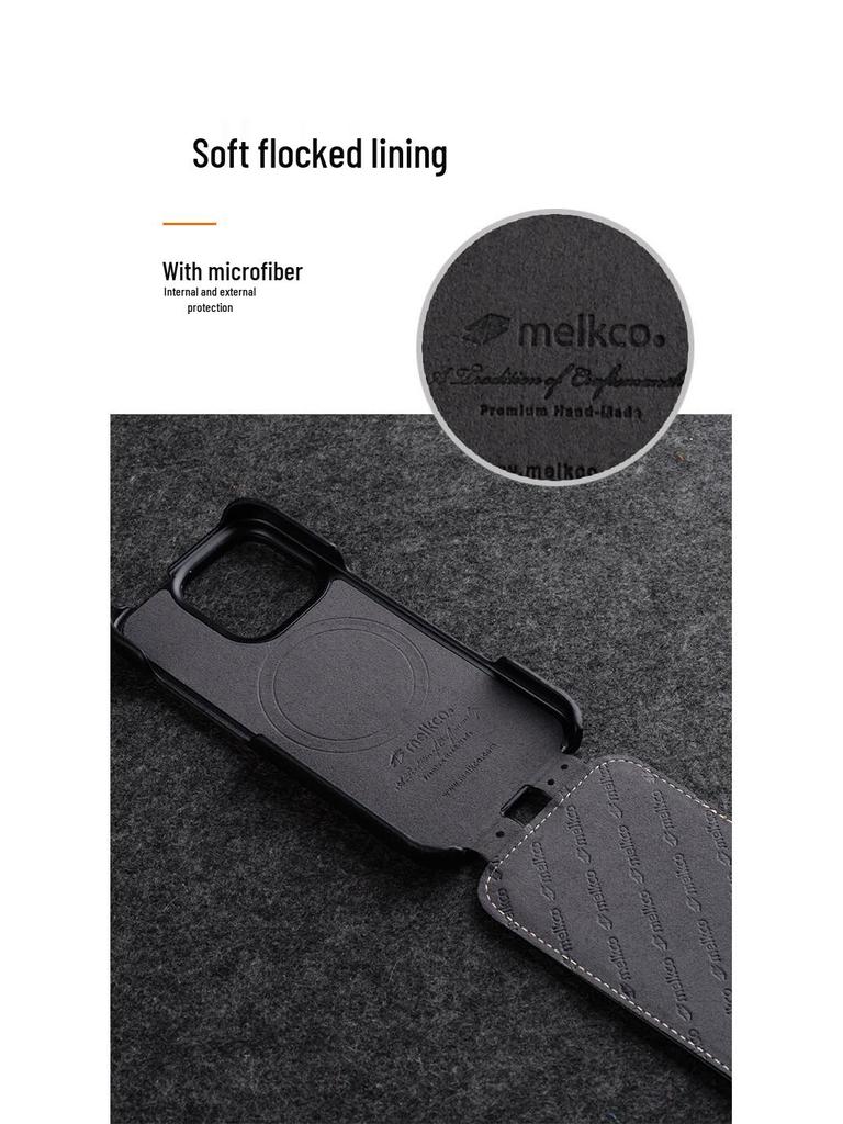 Melkco Genuine Leather Flip Case for iPhone 16 Pro Max/Plus - Magnetic Protective Cover