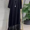 Plus Size Women's Short Sleeve Lace Hem Midi Dress - Age-Reducing, Slimming, Casual Style for 300 Jin MM