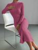 Høst Vinter Dame Ribbestrikket Kjole Elegant Chic Mote Langermet O-hals Slim Korsett Bodycon Kjole Streetwear
