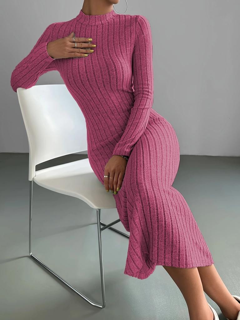 Høst Vinter Dame Ribbestrikket Kjole Elegant Chic Mote Langermet O-hals Slim Korsett Bodycon Kjole Streetwear