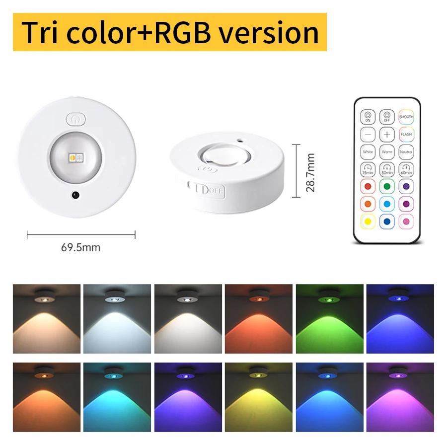Rechargeable RGB White LED Night Light With Remote Control Dimmable Lamp LED Spotlight Cabinet Light For Kitchen Bedroom Closet