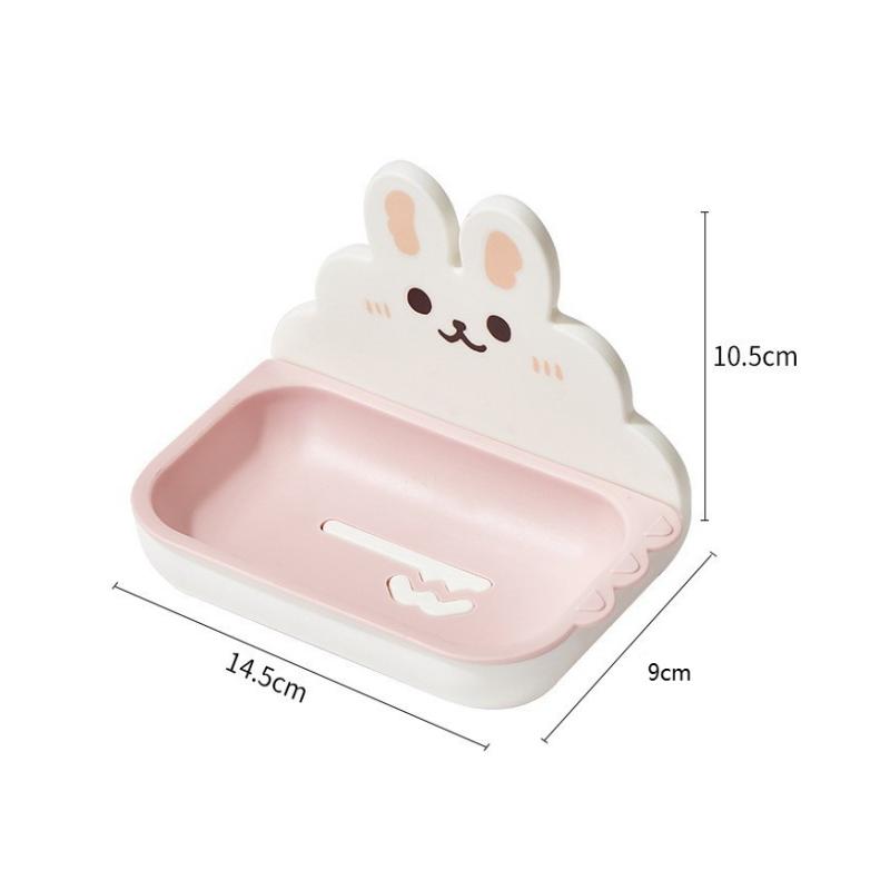 Cute Rabbits Soaps Box Holder Wall Mounted Punch Free Double-Layer Quick Drain Soaps Storage Case Bathroom Accessories