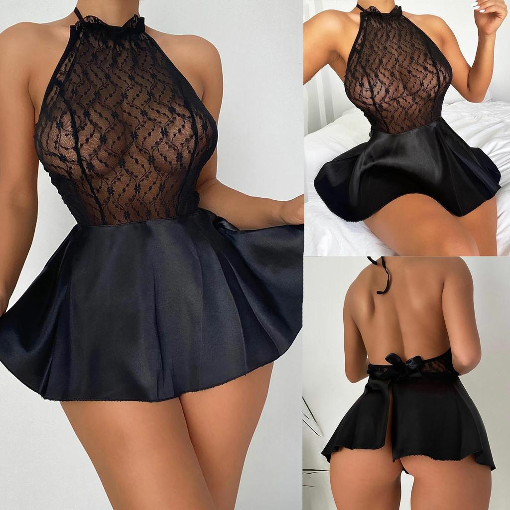 Women' Fashion Solid Color Strap Sexy Lace   Nightdress Underwear