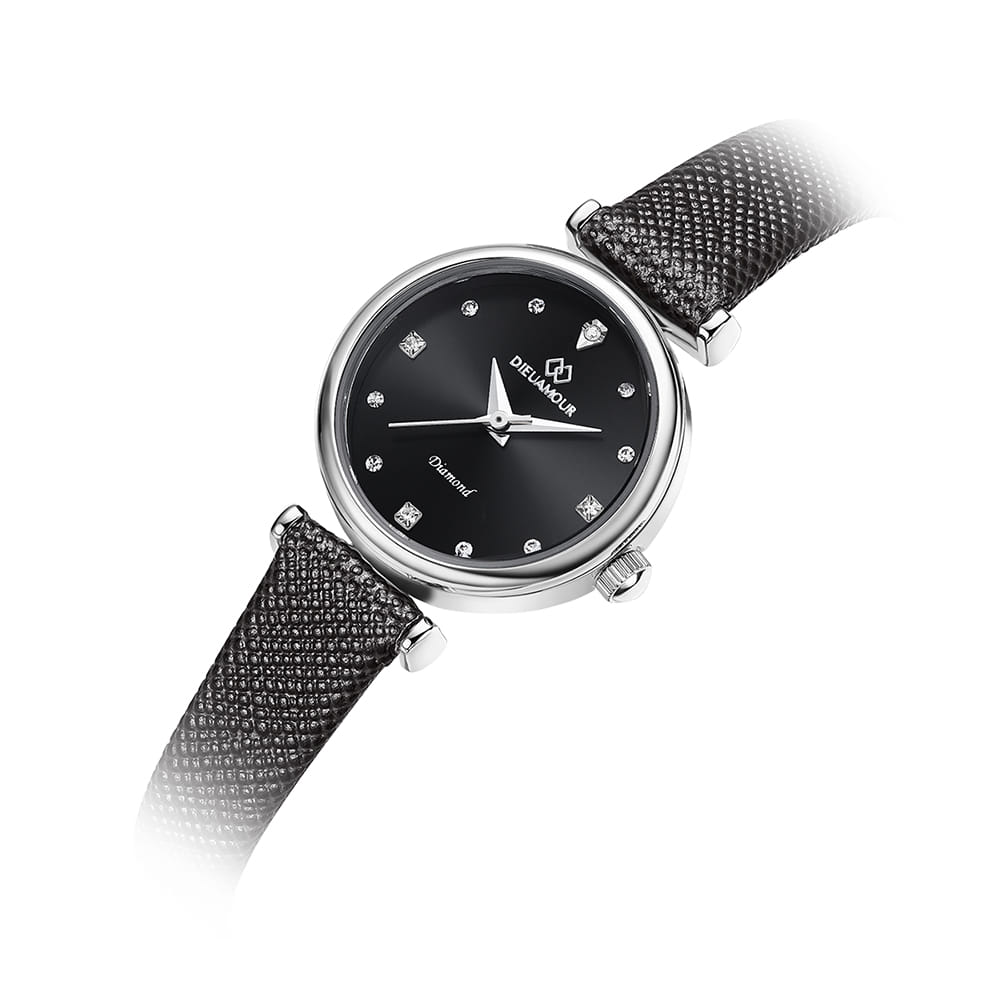 Diyuamoleu Women'S Leather Band Watch Daw3202L-Bk Diamond Watch