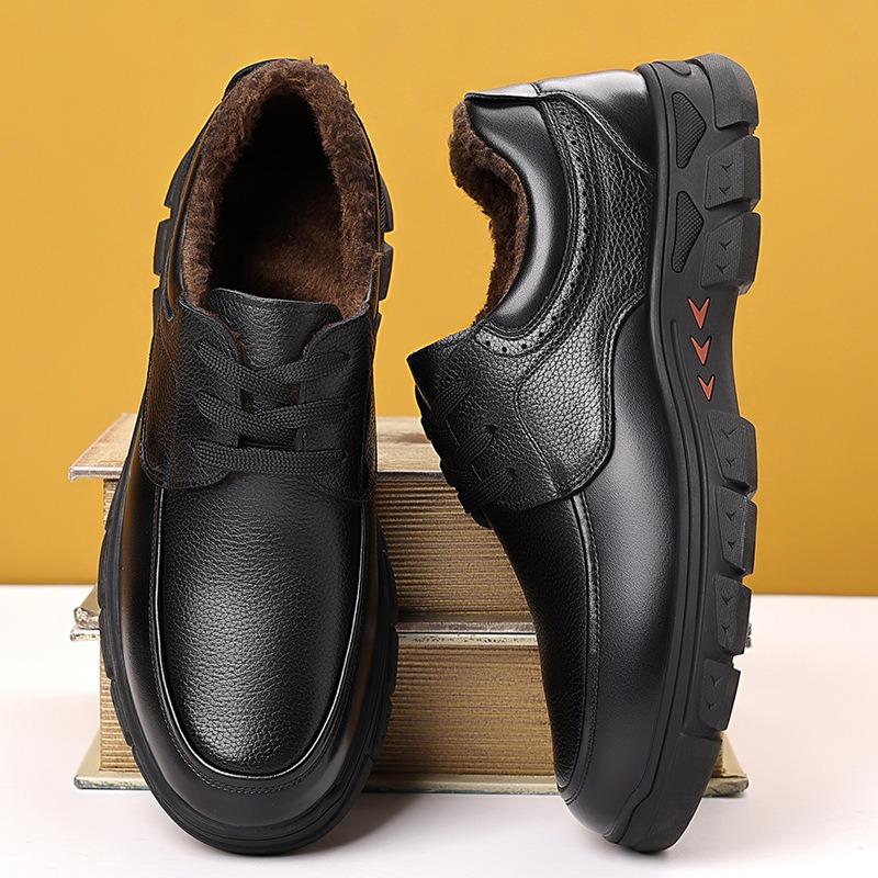 Cotton shoes men's winter new men's casual leather shoes warm men's shoes medium old dad shoes