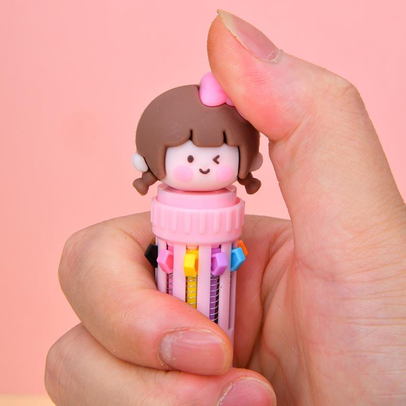 1Pc10 Colors Cute Cartoon Ballpoint Pen Kawaii Multi-Color Writing Supplies Notes Paintings Hand-Held Pens Student Gift