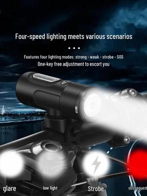 Bicycle Smart Front Light, Type-C Charged, Long Battery Life, Power Display, Large Capacity, Light-Sensitive, Ideal for Night Riding.