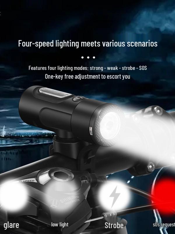 Bicycle Smart Front Light, Type-C Charged, Long Battery Life, Power Display, Large Capacity, Light-Sensitive, Ideal for Night Riding.