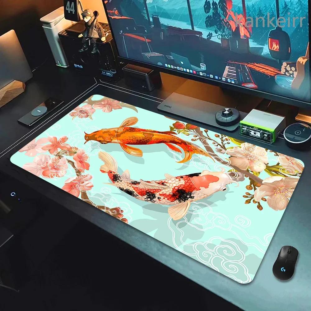 Koi Yinyang Black and White Mouse Pad Large Mausepad XL Deskmat Gray Keyboard Mouse Mat 1000x500 Carpet Extended Pads for Office