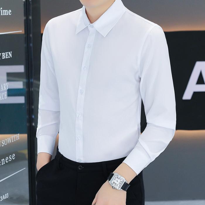 Anti-Wrinkle Men's Shirts Long Sleeve Dress Shirts Male Slim Fit Camisa Social Business Blouse Gray Office Classic Shirt 5XL