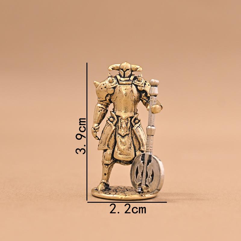 Vintage Brass Medieval Warrior Ornament Axe & Shield Design Durable Collectible Figurine for Home Shelf Decor