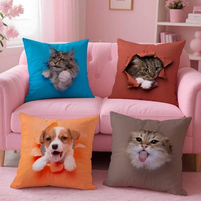 Cute Naughty Cute Cats Dogs Pillow Case Pattern Printing Pillowcase Living Room Sofa Cushion Cover Bedroom Room Decor