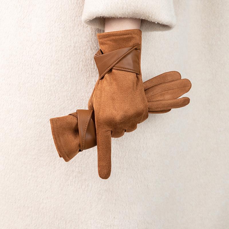 Warm Gloves With Velvet, Suitable For Women To Use In Winter, Touch Screen Elegant Bow Accessories, Cycling And Driving Gloves