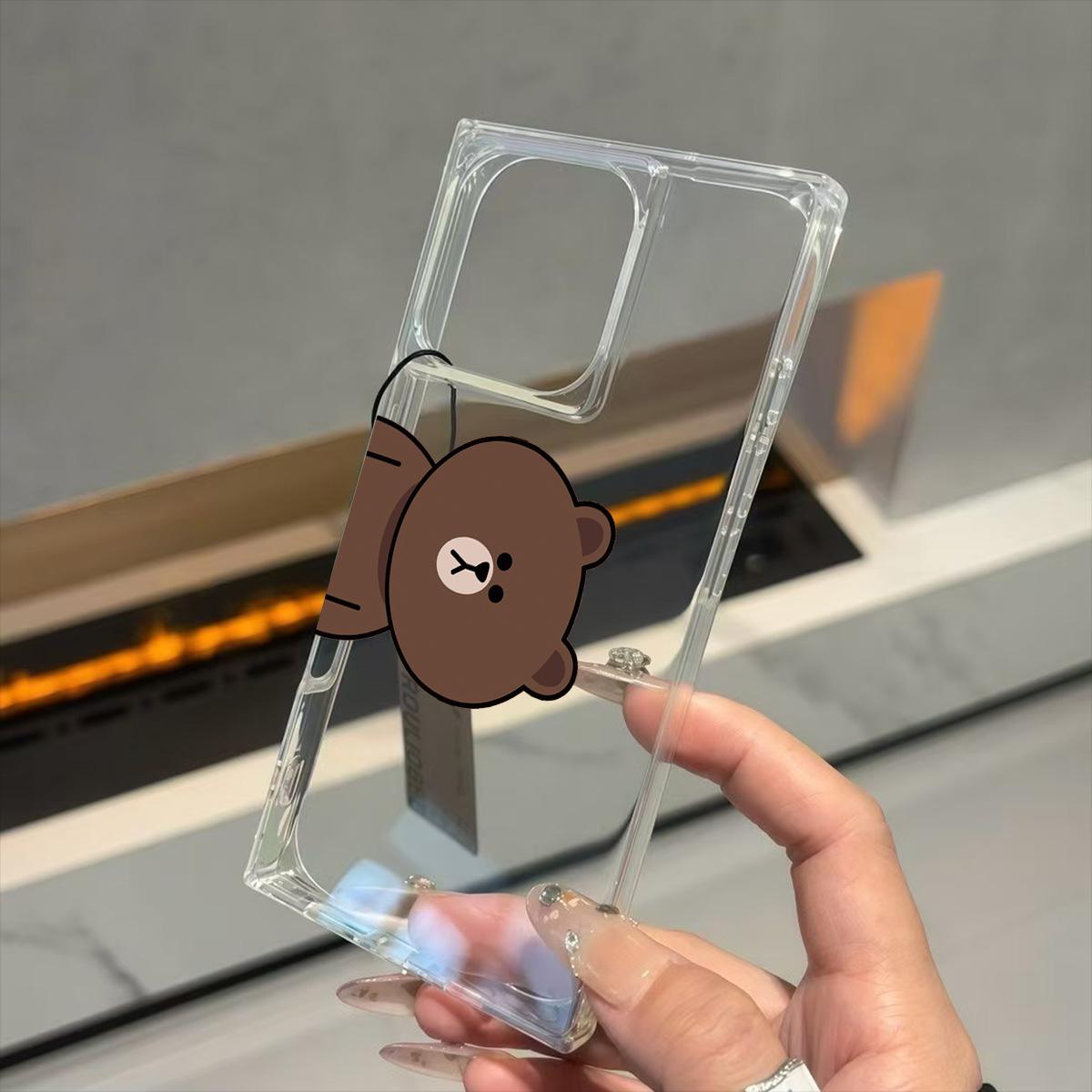 

Clear Square Back Tube Case Protection For iPhone 16 ProMax 15 Plus 13 12 11 14 Pro Max Anti-Oxygen,Cute Brown Pattern Casing iphone 11 ProMax