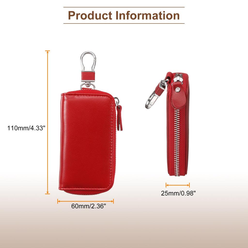 Genuine Leather Keychain Car Key Coin with 6 Metal Key Zipper Red [uxcell] 2-Piece Case, Case, Purse, Hooks, Ring, Bag, Men's & Women's,