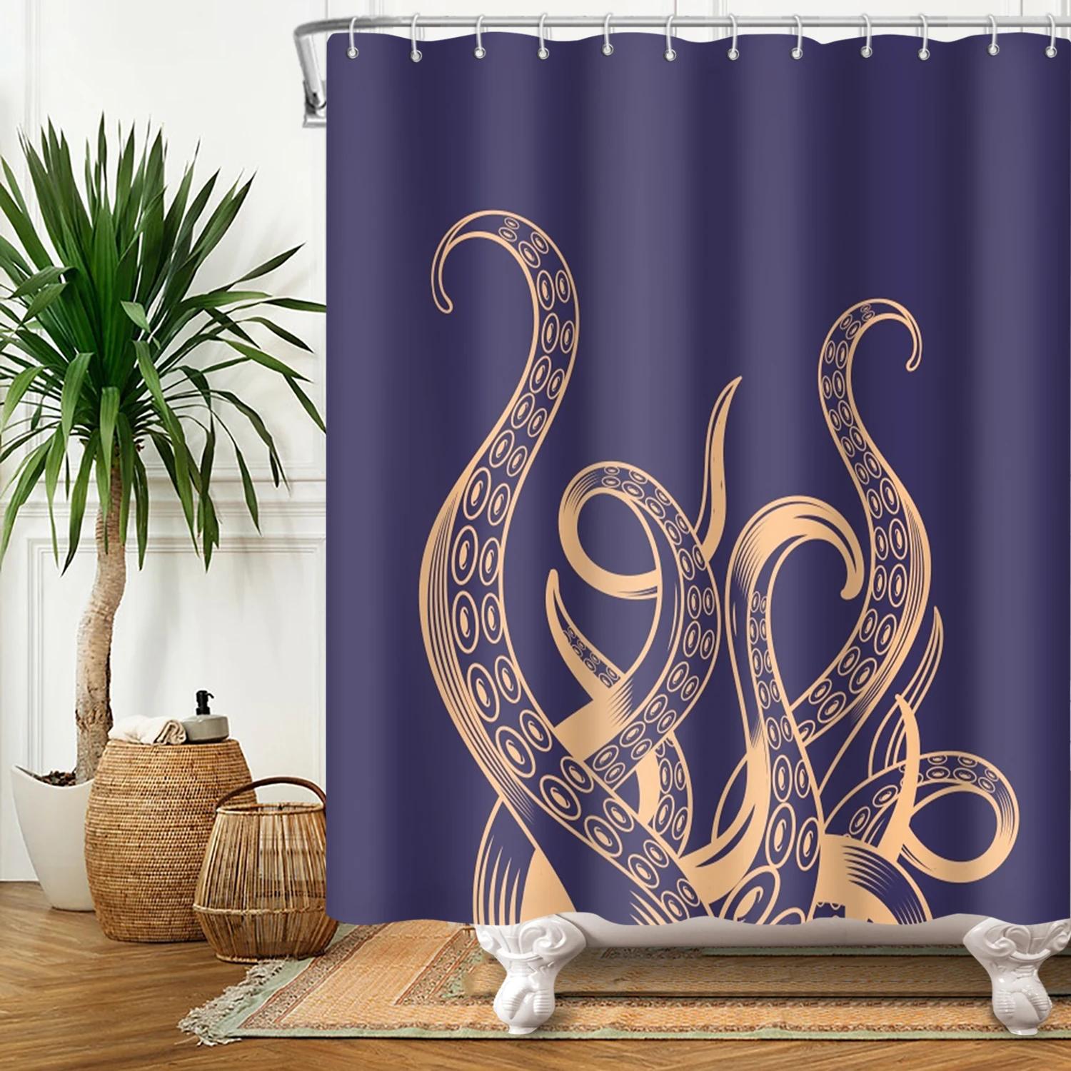 Dunika Chen Colorful Octopus Print Shower Curtains Waterproof Polyester Fashion Bath Curtains Home Decoration Bathtub Screen With Hooks