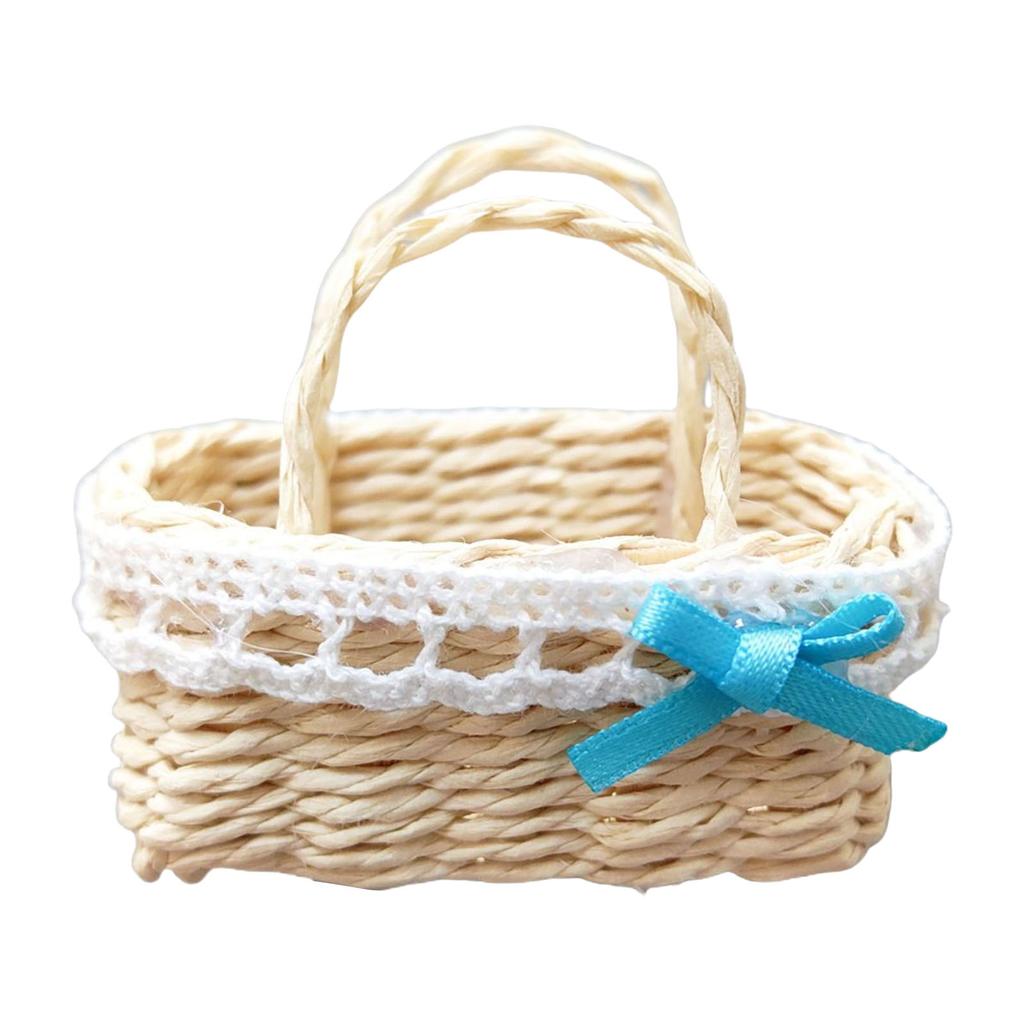 Miniature Dollhouse Woven Basket 1/12 Scale for Dollhouse Playset Wickerwork Handcrafted Wicker Punnet