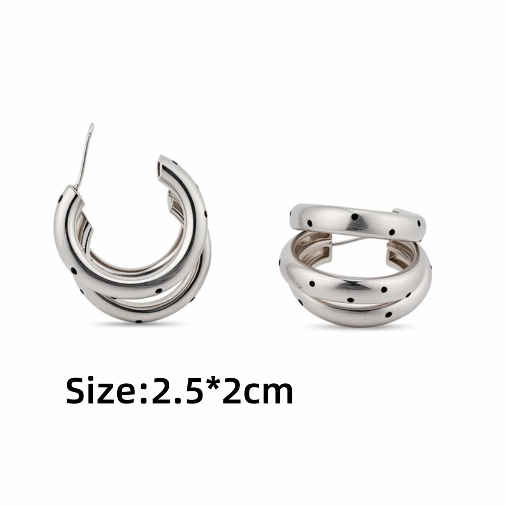 1 Pair Black Polka Dots Hoop Earrings Brushed Finish Circular Ear Rings Daily Outfit