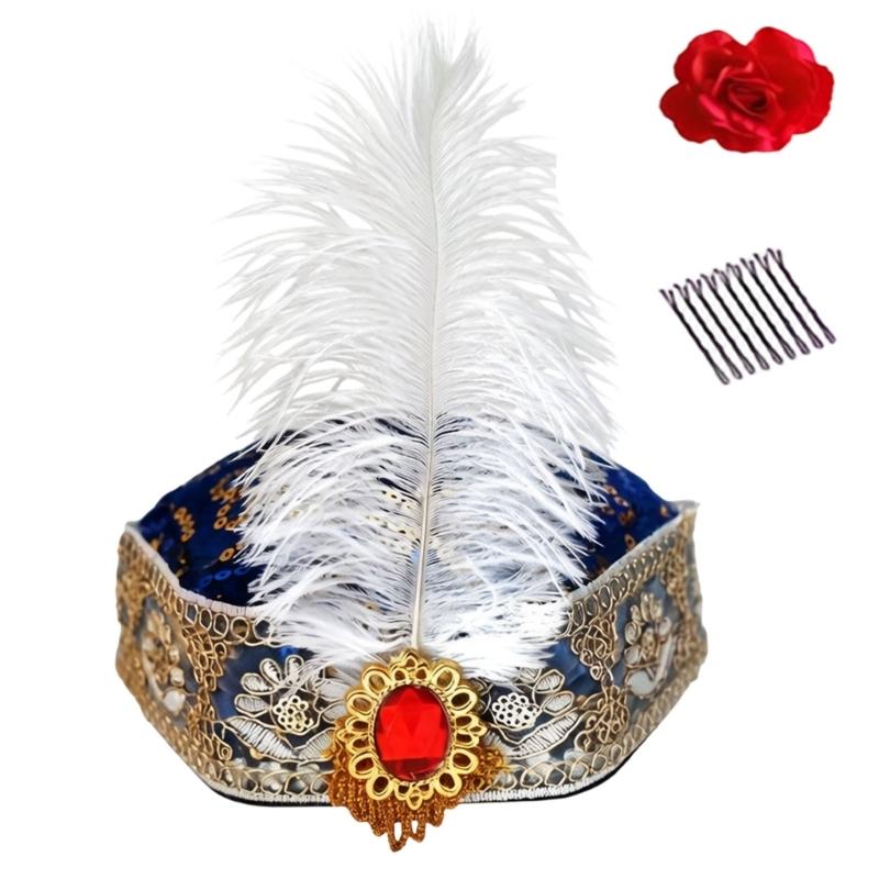 Elegant Ethnic Dance Event Hat With Feathered And Sequins For Women Stage Performances Folk Dance Costume Accessories
