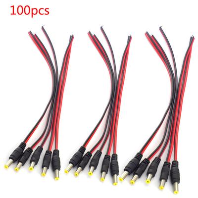 100pcs DC Male Cable Jack Adapter Connecter for LED Strip CCTV Camera Plug 5.5x2.1mm 26cm Extension Connecters
