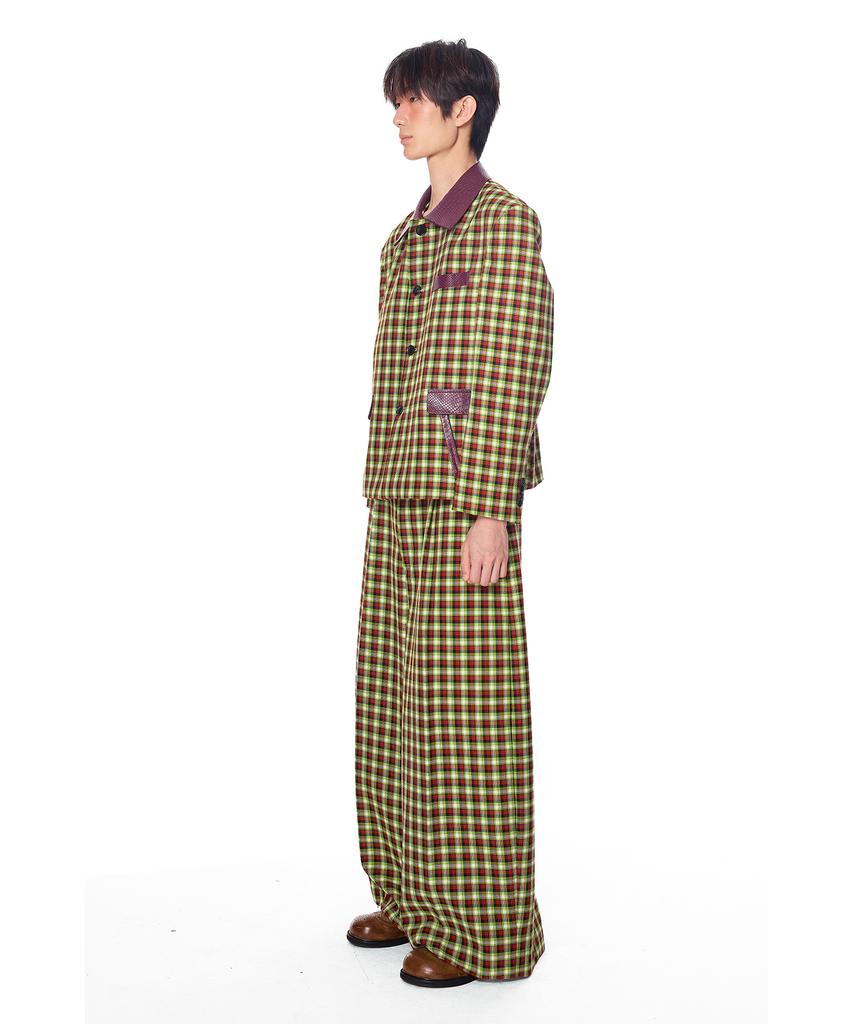 GREEDILOUS Check Wide Single Pleats Pants