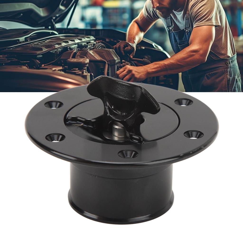 Fuel Cell Surge Tank Cap Billet Aluminum 39mm ID Flush Mounting 6 Bolts Open Type Black Universal for Car
