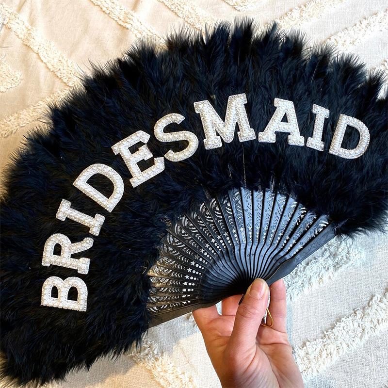 

Black Bridesmaid Feather Fan Bachelorette Party Bridal Shower Honeymoon Decoration Wedding Accessories Bride Gifts Photo Props