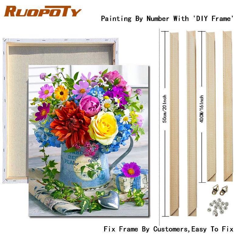 RUOPOTY DIY Frame Oil Painting By Numbers Flower Acrylic Aesthetic On Canvas Wall Art Picture By Numbers For Living Room