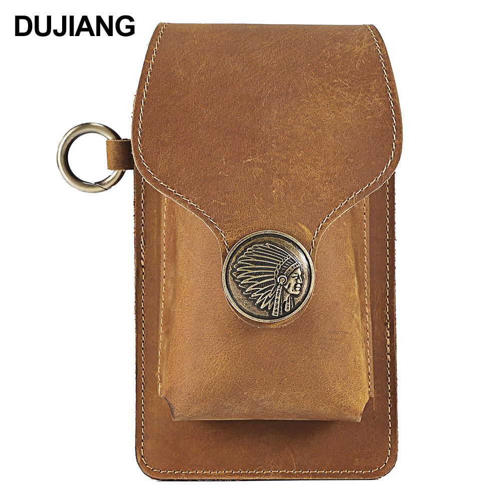 Men's Genuine Crazy Horse Leather Waist Bag - Top Layer Cowhide, Casual Outdoor Cell Phone Holder