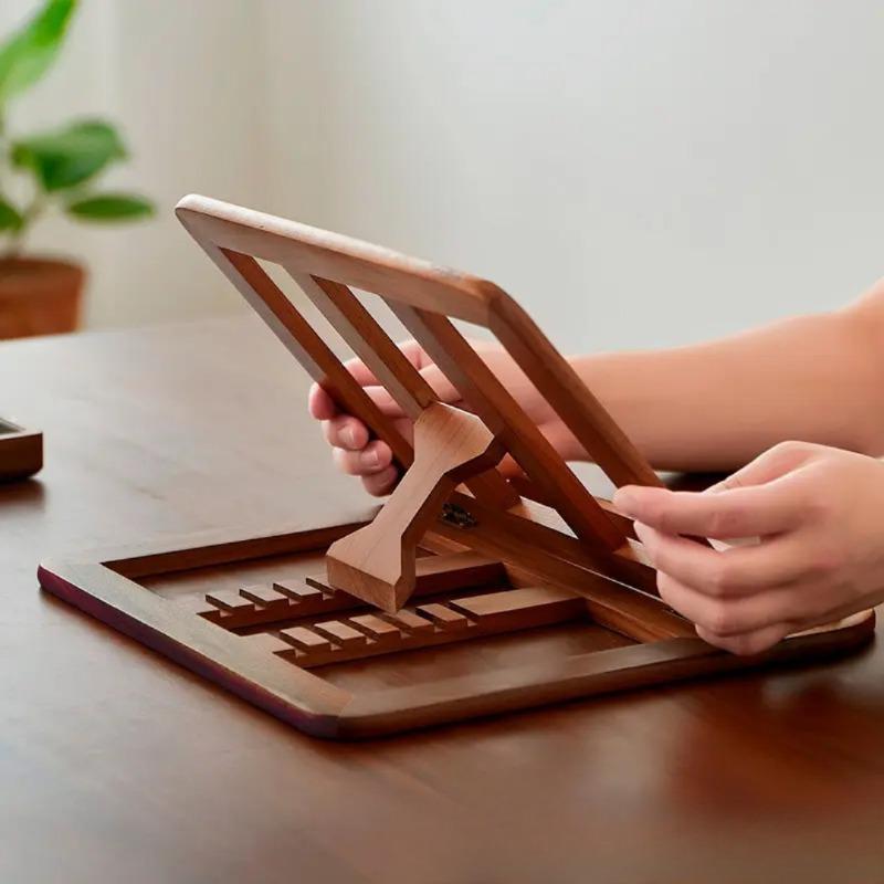 1pcs Wooden Adjustable Laptop Stand Multi-Purpose Home Office Desktop Reading Shelf Ergonomic Laptop Riser for Desk Organization