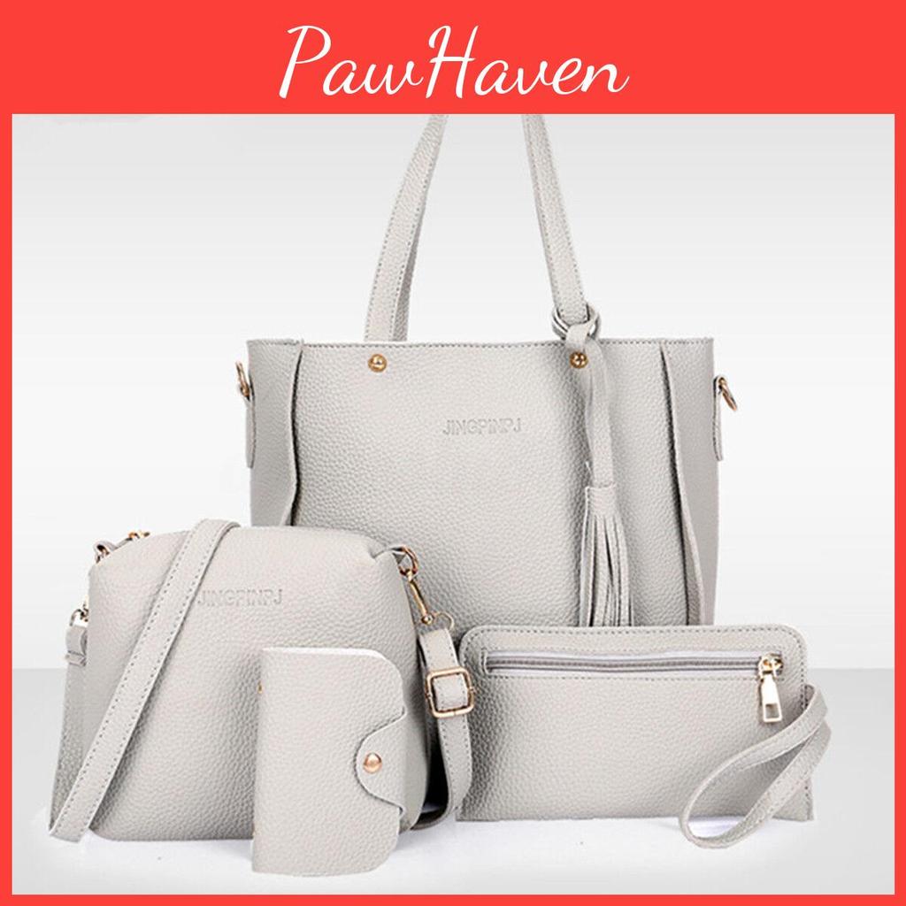 Elegant Women Leather Handbag Set With Shoulder Bags Tote Purse And Messenger Satchel