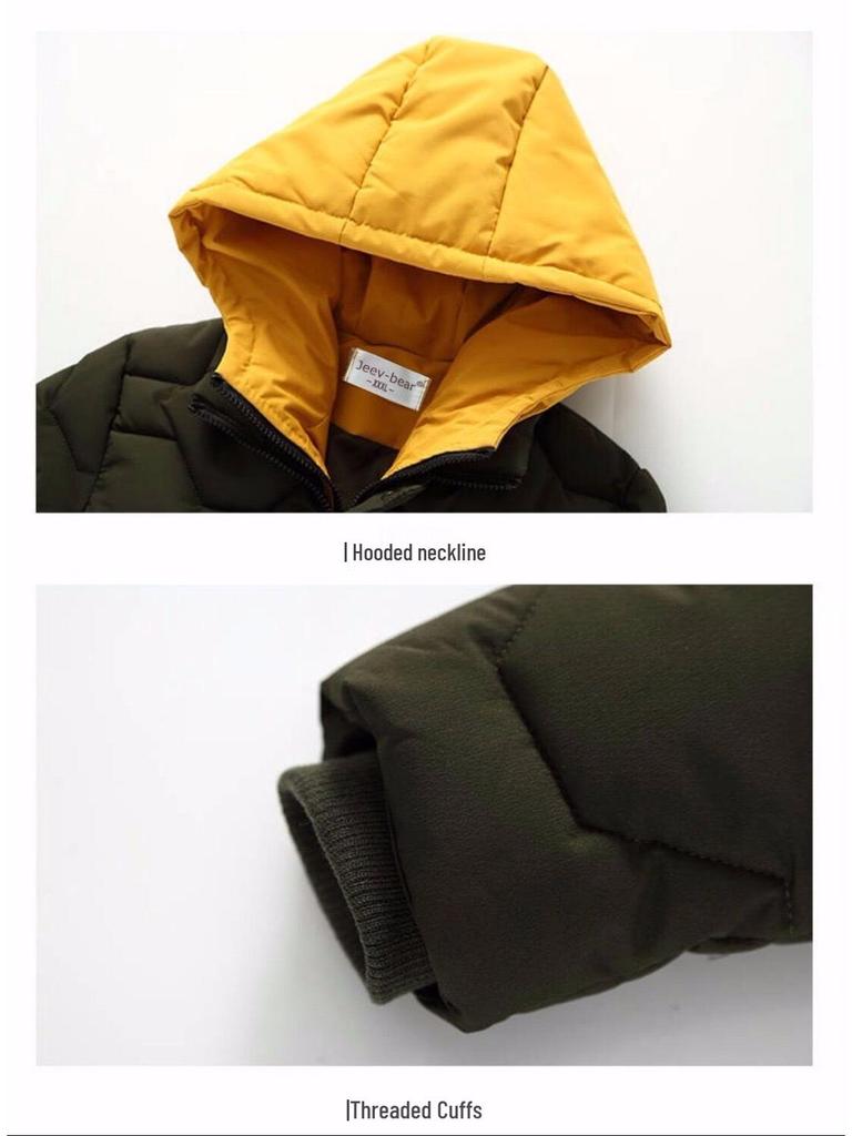 Boys' Winter Hooded Down Cotton Coat - Mid-Length Padded Jacket