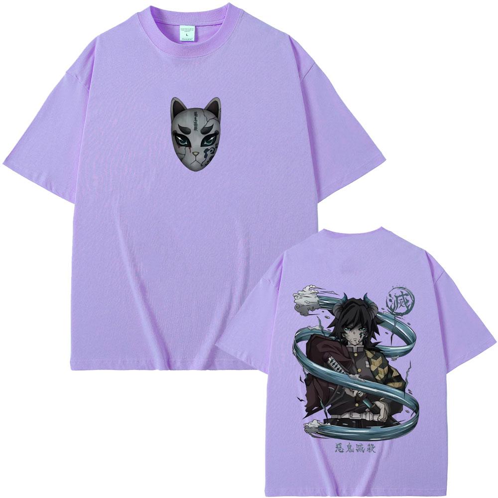 Anime Demon Slayer Tomioka Giyuu Double Sided Print T-shirt Men Women Clothing Cartoon Oversized T Shirts Man Casual Cotton Tees