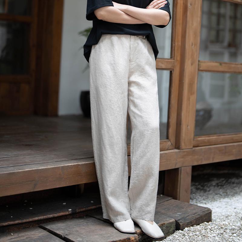 

2026 Women s Original Loose Summer Ramie Pants: Elastic Waist, Straight Leg, Slimming Casual Fit Medium