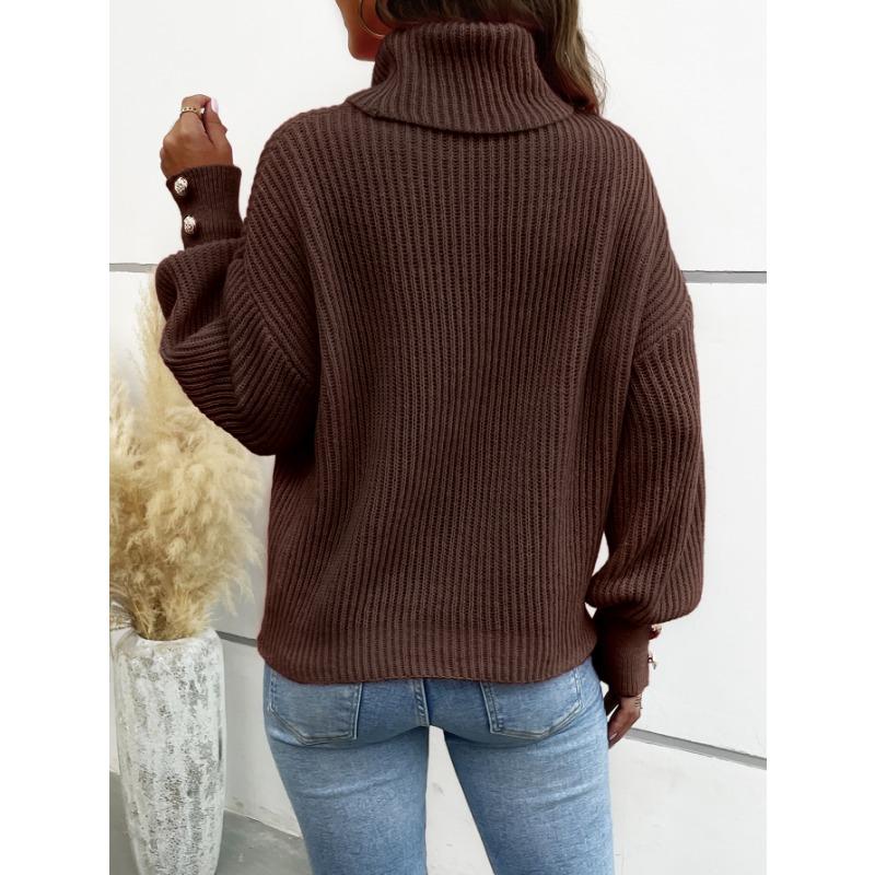 Höst- och vinter dam Caput Mortuum hög hals stickad tröja