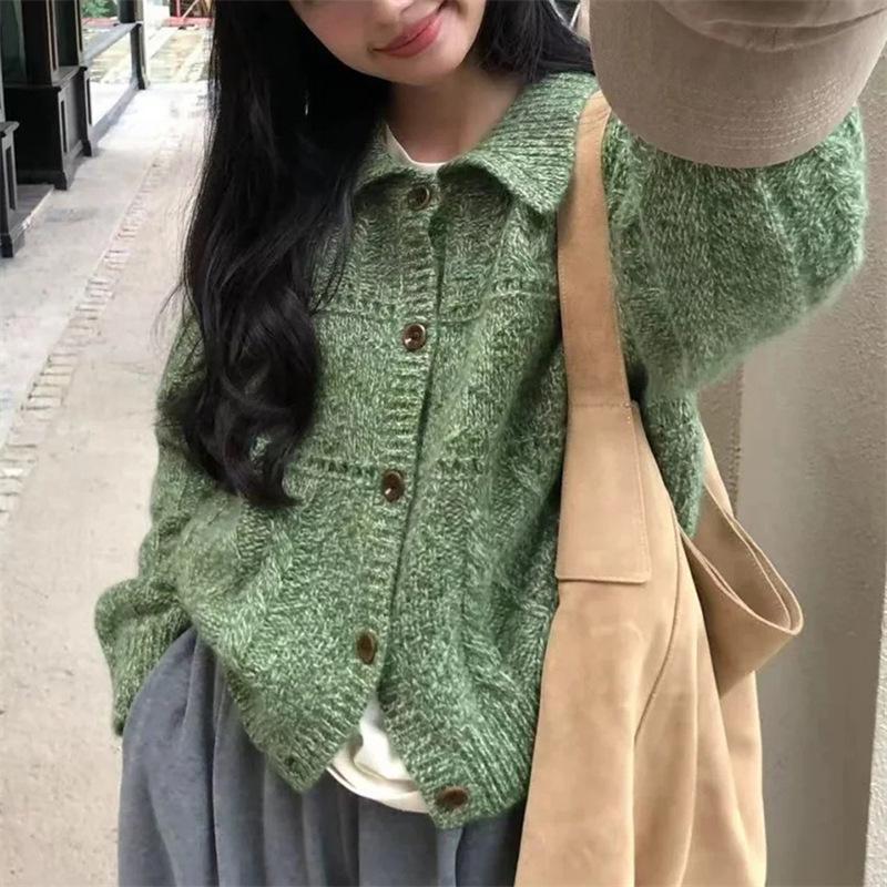 Women's Retro Loose Knit Wool Cardigan - Korean Autumn/Winter Style