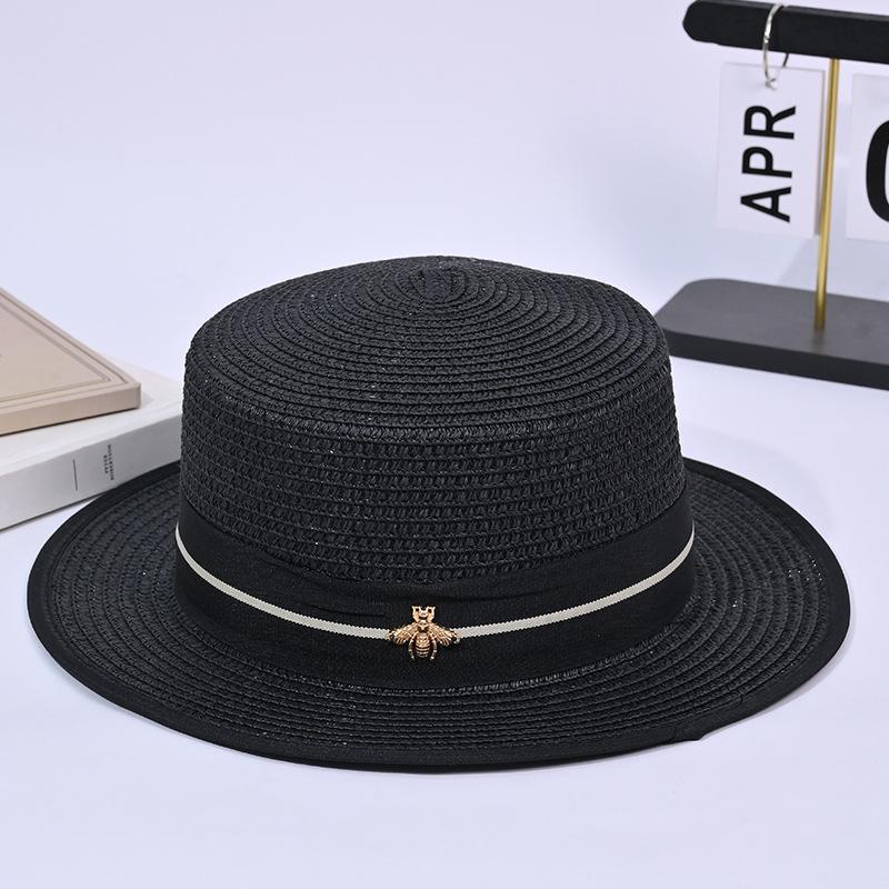 Summer New Versatile Flat Top Fashion Straw Hat Women's Sunscreen Premium Top Hat Outdoor Seaside Vacation