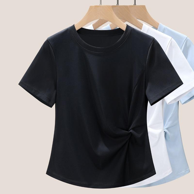 Kink Irregular T-shirt Women's Summer Temperament Is Thin and Chic Round Neck Short-sleeved Top