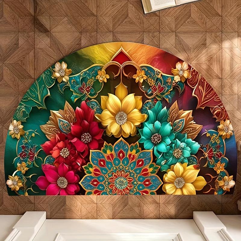 

VIKAMA Colorful Flower Carpet Fan-Shaped Doormat Outdoor Carpet Welcome Mat Colorful Living Room Carpet Rug For Bedroom Home De 40X60CM (1.3X2FT