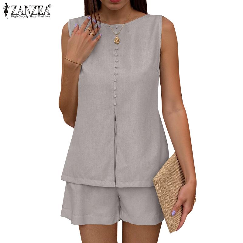 ZANZEA Womens Sleeveless Tank Tops and Shorts Summer Two Piece Sets